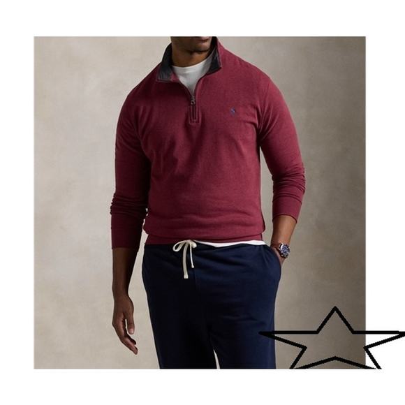 POLO Ralph Lauren Sweater Mens XL 1/4-Zip Pullover Sweatshirt Marron Burgandy - Picture 1 of 6